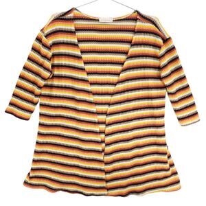 Nix & Nox Cardigan Sweater Women Medium Multicolor Striped 3/4 Sleeve Open Front